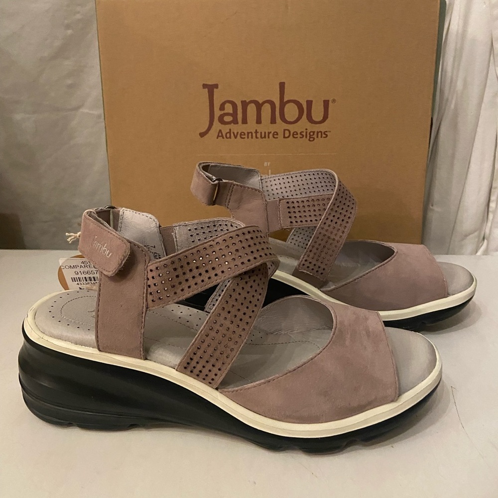 Jambu taupe suede wedge sandals memory foam footbed various sizes NIB